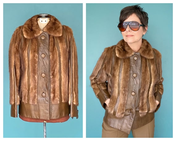 1970s Rabbit Fur Brown Copper Rust Bomber Style Vintage 70s Jacket