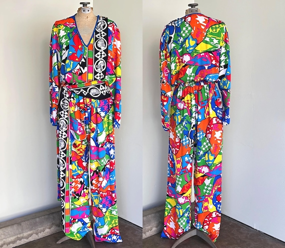 Vintage Diane Freis Jumpsuit 80s Romper | Womens Colorful | One