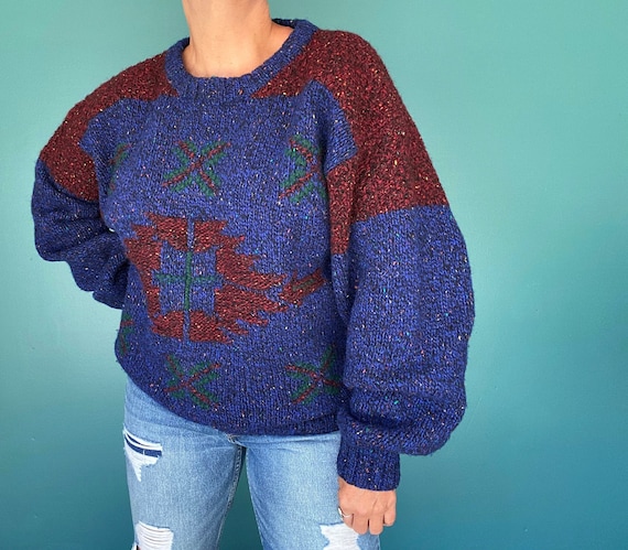 80s Sweater Western Sweater Chunky Sweater Oversi… - image 1