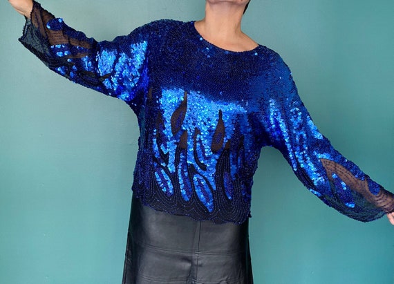 Sequin Top Blue Top Vintage Sequin Top TaraLynEva… - image 2