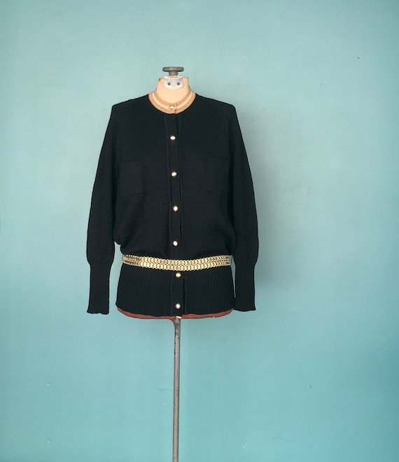Black Vintage Womens Cardigan Sweater Knit Wool Bl