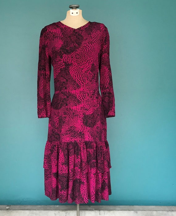 Pink Dress Silk Dress 80s Dress Leopard Print Tar… - image 2
