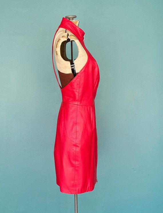 Michael Hoban Red Leather Dress Halter Dress Tara… - image 3