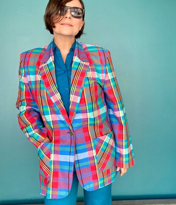 Plaid Blazer 80s Blazer Womens Blazer Oversized B… - image 3