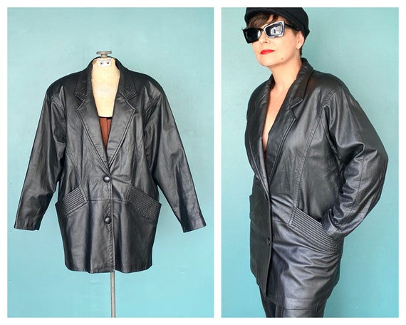 80s Black Leather Vintage Women Jacket 80s Vintage