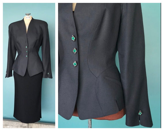 80s Thierry Mugler Dress Black Gothic Dress, 26 Wa