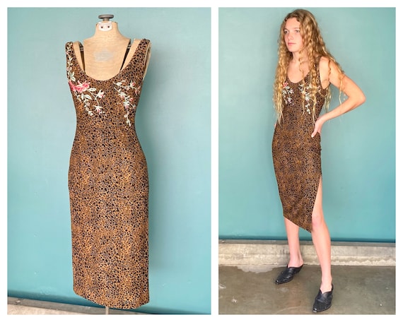 90s Leopard Slip Dress 90s Pencil Dress, TaraLynEv
