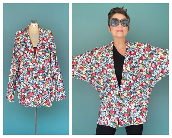 Floral Blazer Oversized Blazer Flower Blazer 80s … - image 1