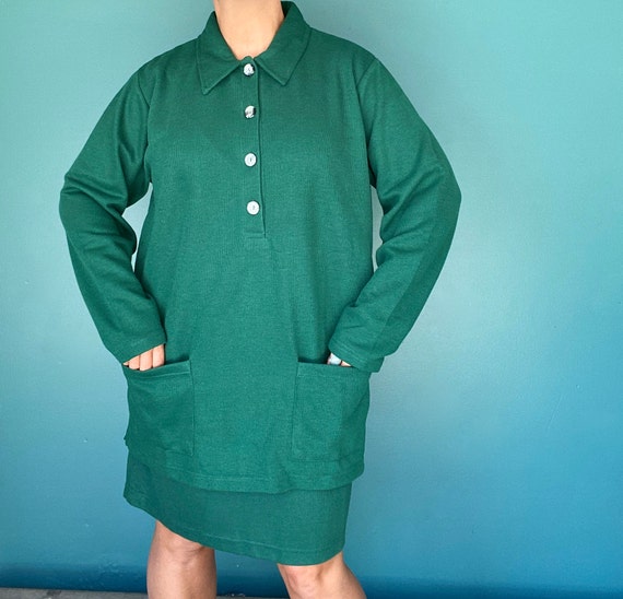 Green 80s Knit Dress 80s Vintage Shirt Dress, Tara