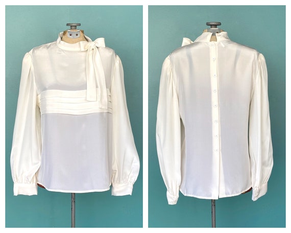 Adolfo White Blouse Silk Blouse 80s Blouse White … - image 1