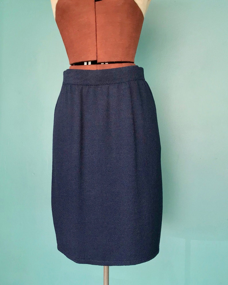 St John 90s Blue Knit Straight Skirt TaraLynEvansStudio image 3