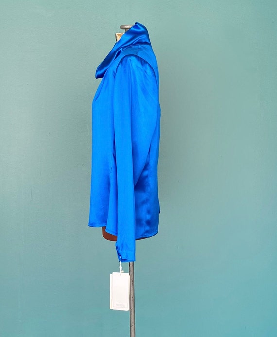 Cowl Neck Blue Blouse Silk Blouse Vintage Silk Bl… - image 7