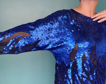 Top con paillettes Top blu Top con paillettes vintage TaraLynEvansStudio