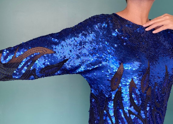 Blue sequin long sleeve top 2025