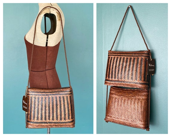 Vintage Rust Orange Straw Bohemian Bag Philipino Straw Market Bag Crossbody Shoulder Bucket Bag