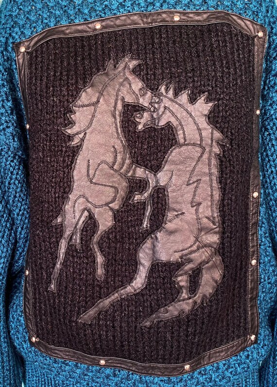 Blue Sweater Horse Sweater 80s Sweater Novelty Sw… - image 5