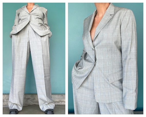 90s MINIMAL Pant Suit. Double-breasted Pant Suit. High-waisted