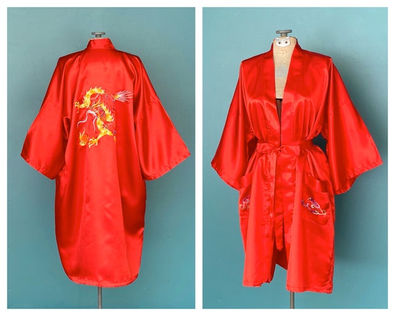 Japanese Embroidered Robe Red Satin Robe, TaraLynE