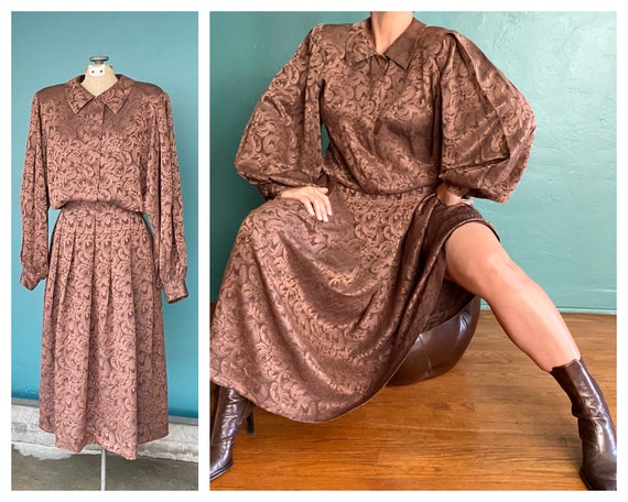 Puff Sleeve Vintage Silk 80s Maxi Dress Balloon Sl