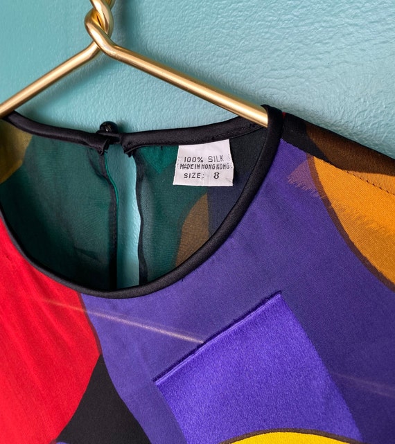 Rainbow Polka Dot Colorful 80s Midi Dress Silk Dr… - image 8