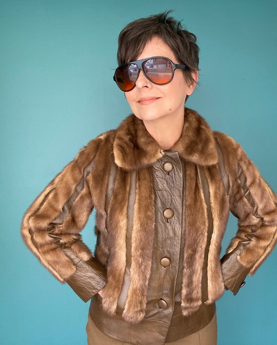 Brown Fur Coat Bomber Jacket Fur Coat Vintage Fur… - image 4