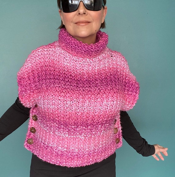Pink Turtleneck Crochet Sweater Vest Vintage Swea… - image 3