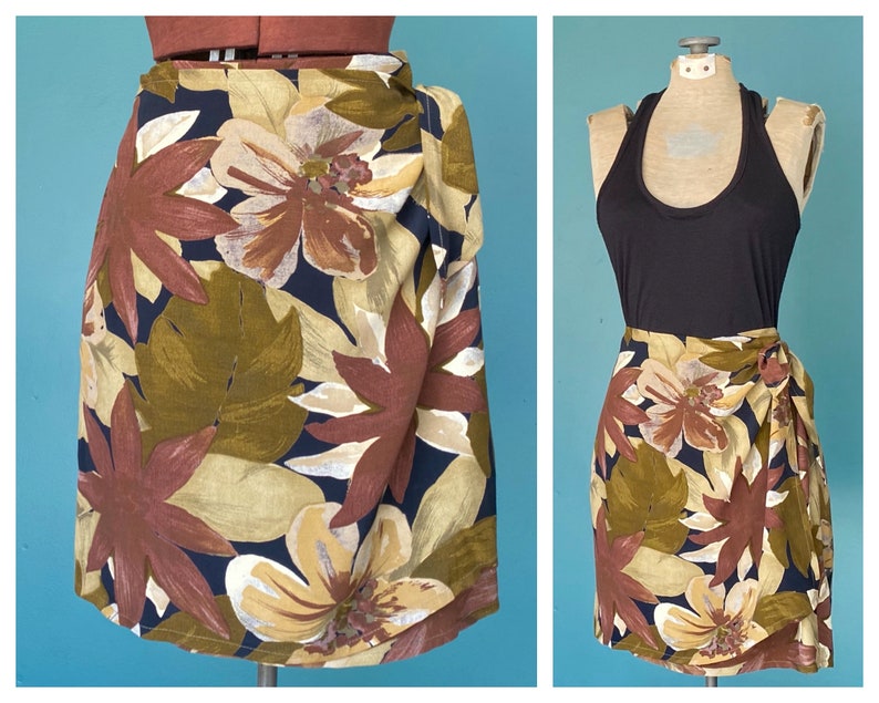 Vintage 90s Mini Floral Wrap Skirt Hawaiian Skirt Women Wrap Skirt Floral Print Skirt Summer Skirt Short Skirt TaraLynEvansStudio image 1