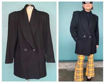 Vintage 80s Black Wool Womens Coat TaraLynEvansStudio