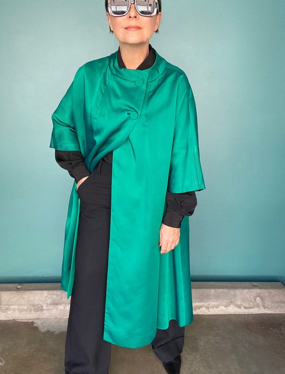 Vintage 60s Green Satin Duster Coat TaraLynEvansS… - image 3