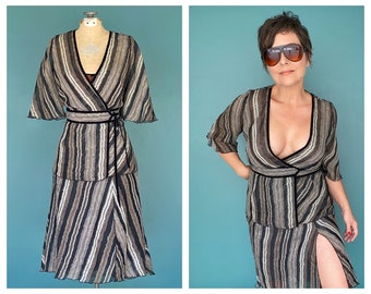 Two Piece Skirt Set Sheer Dress Striped Dress 90s Clothes Vintage Skirt Set Two Piece Outfit 90s Dress Two Piece Set TaraLynEvansStudio