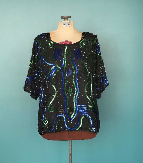Sequin 80s Top Vintage Beaded Top, TaraLynEvansStu