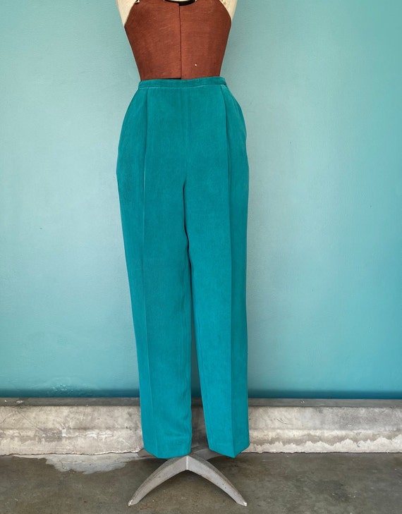 90s Blue Silk Turquoise Womens Pants Retro Pants Trou… Gem