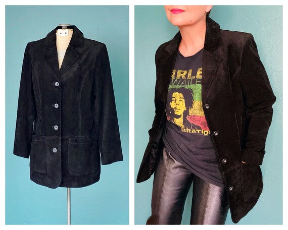 Black Leather 90s Suede Vintage Jacket Black Minim