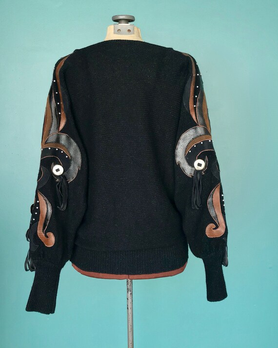 Western Sweater Black Sweater Retro Sweater Size … - image 5