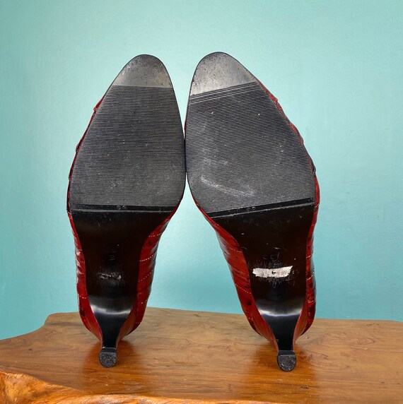 Vintage 80s Womens Red Leather Pumps Vintage Heel… - image 8