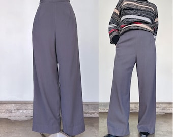 Calvin Klein Vintage 80s Wool Trousers | Wide Leg High Waist Designer | Womens Medium |   TaraLynEvansStudio