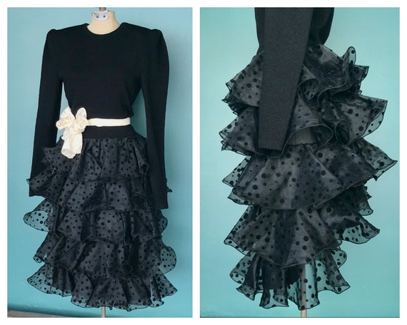 80s Black Sweater Vintage Party Dress Formal 80s V