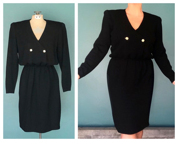 St John 80s Black Knit Sweater Dress 80s Dress Vi… - image 1