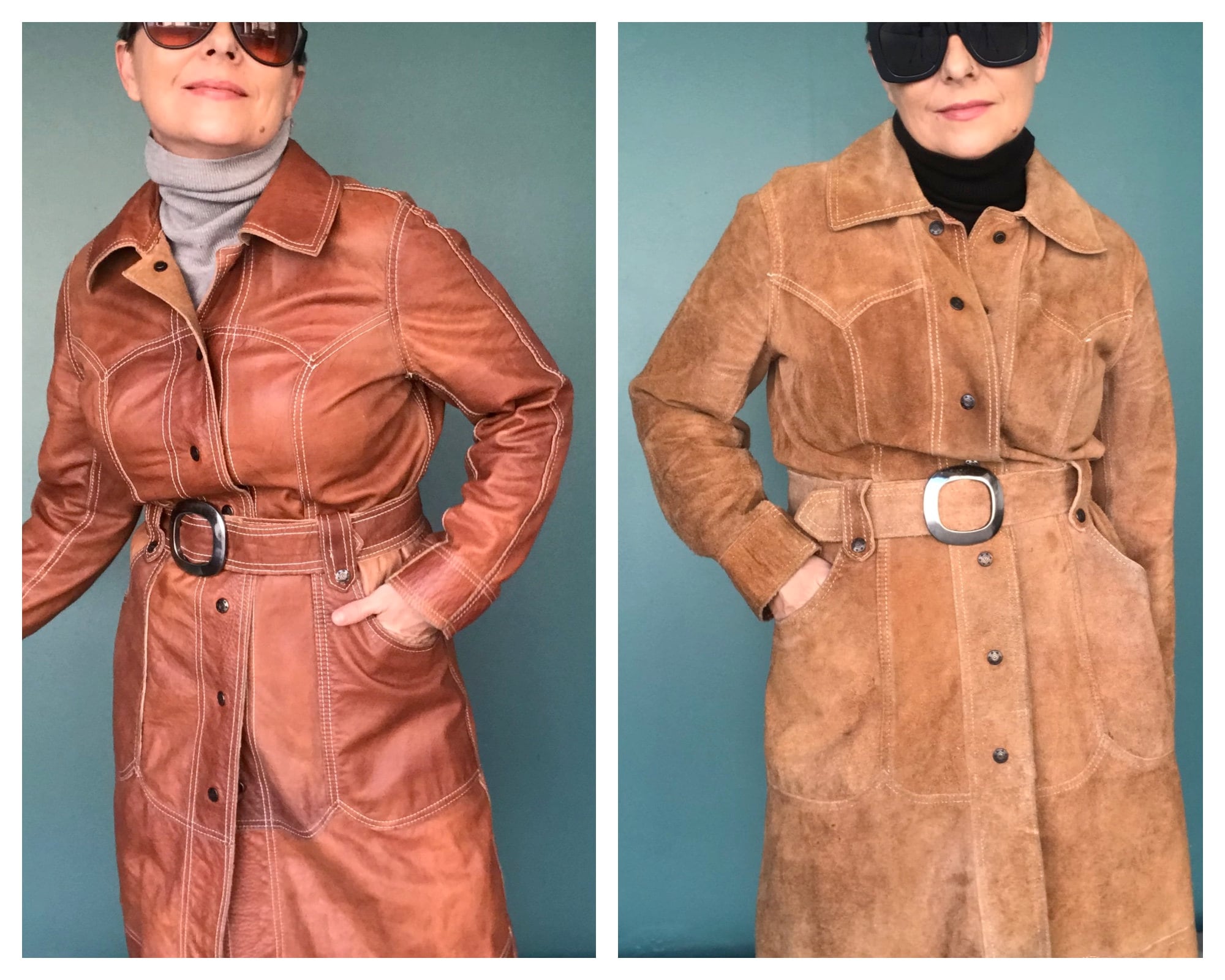 Pre-owned Leather Trench Coat In Brown