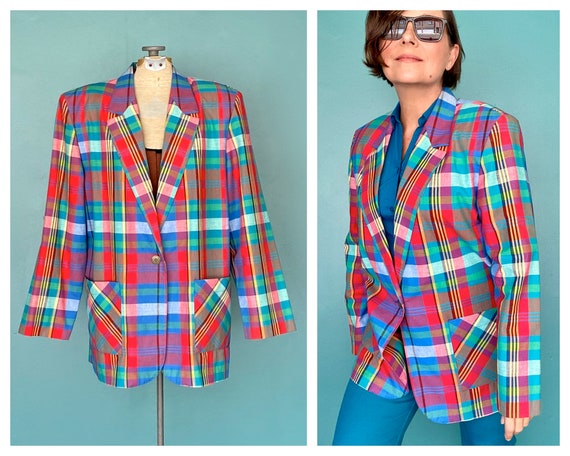 Plaid Blazer 80s Blazer Womens Blazer Oversized B… - image 1