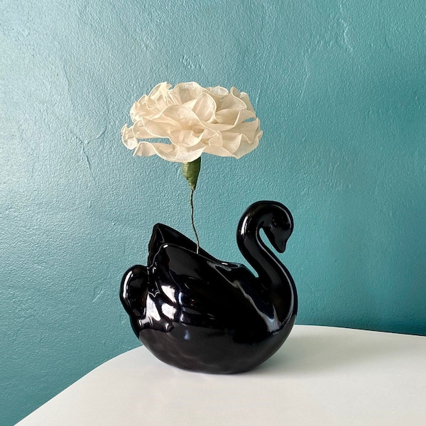Black Ceramic Swan Vintage Flower Vase, TaraLynEvansStudio
