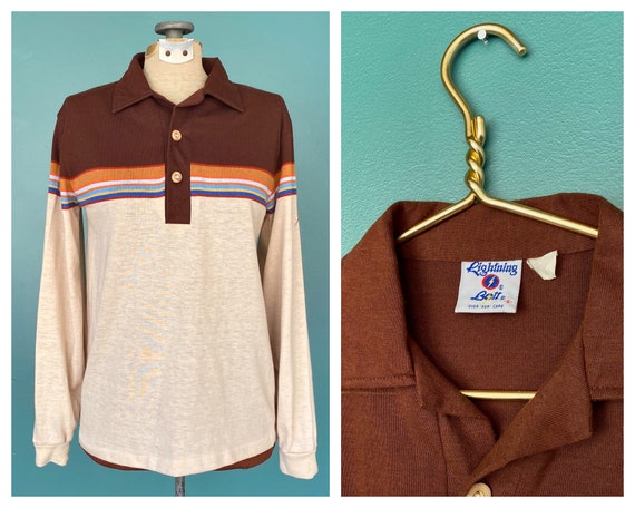 Lightning Bolt Shirt 80s Striped Surf Shirt, TaraL