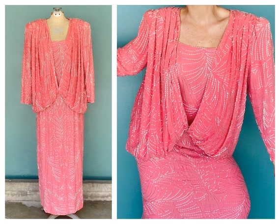 Judith Ann Creations Pink Sequin Dress 80s Party … - image 1