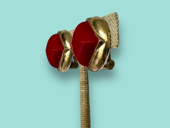 Trifari Red Earrings 50s Retro Earrings Vintage T… - image 4
