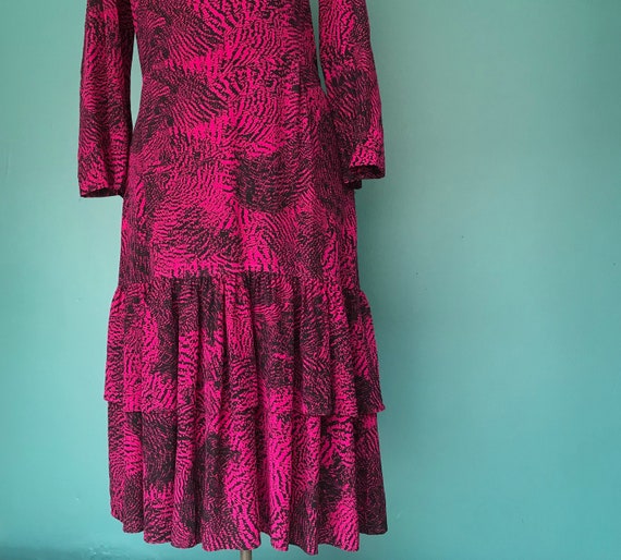 Pink Dress Silk Dress 80s Dress Leopard Print Tar… - image 5