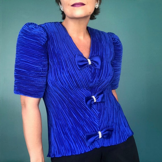 Puff Sleeve 80s Cobalt Blue Vintage Blouse Puff Sl