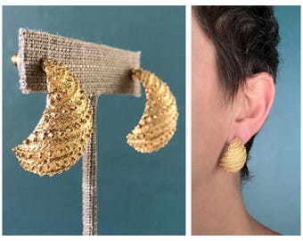 80s Half Arch Vintage Gold Earrings 80s Jewelry Half Moon Dangle Earrings Pierced Earrings Big Gold Earrings TaraLynEvansStudio