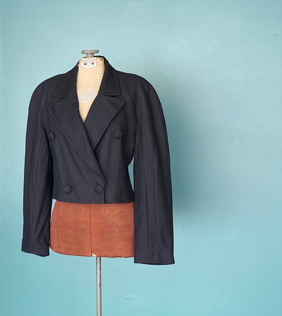 Cropped Blazer Black Blazer Benetton 90s Blazer W… - image 2