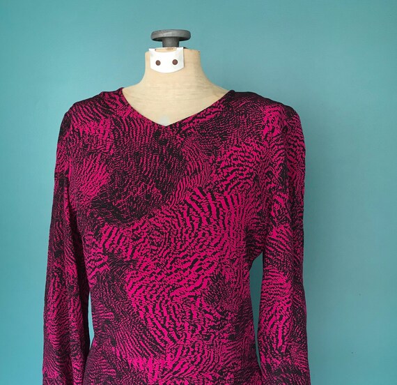 Pink Dress Silk Dress 80s Dress Leopard Print Tar… - image 4