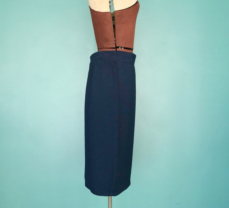 St John 90s Blue Knit Straight Skirt TaraLynEvansStudio image 4